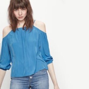 Maje Luciane Bleu Cold Off Shoulder 3/4 Sleeve Blouse Size 1 -Small